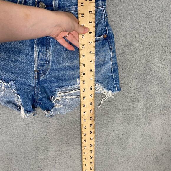 Levis 501 womens BIG E high waisted jean denim shorts distressed button fly 26 - Picture 10 of 11